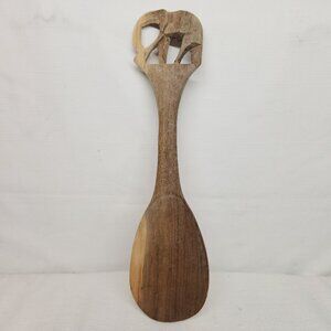 African Hand Carved Wooden Elephant Salad Serving Spoon